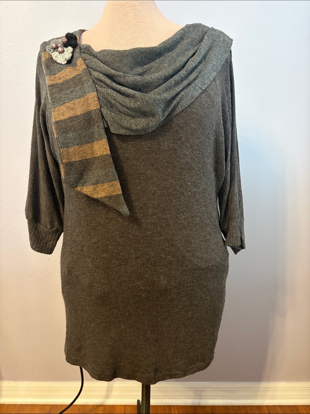 Women's Hooded Knit Sweater in Olive Brown